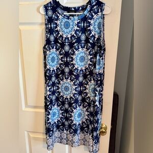B-Design Blue and White Patterned Dress